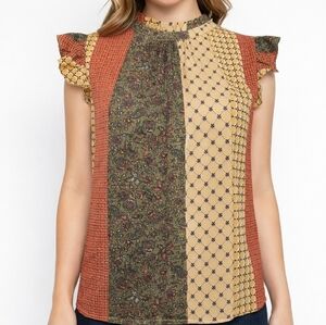 THML Multicolor Patchwork Blouse with Ruffle Sleeves